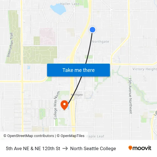 5th Ave NE & NE 120th St to North Seattle College map