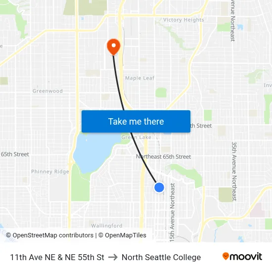 11th Ave NE & NE 55th St to North Seattle College map