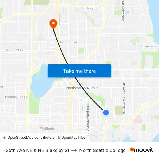 25th Ave NE & NE Blakeley St to North Seattle College map