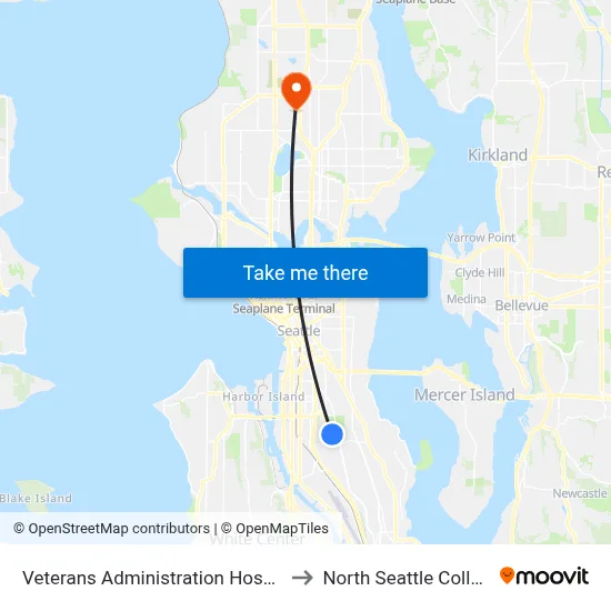 Veterans Administration Hospital to North Seattle College map