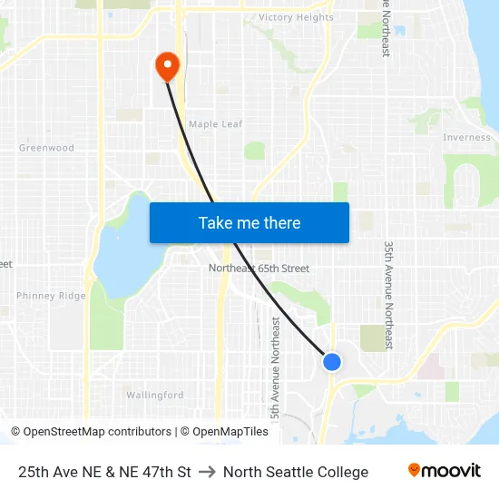 25th Ave NE & NE 47th St to North Seattle College map