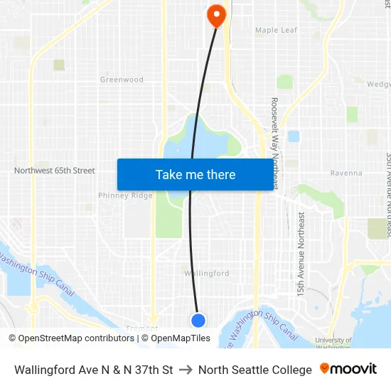 Wallingford Ave N & N 37th St to North Seattle College map