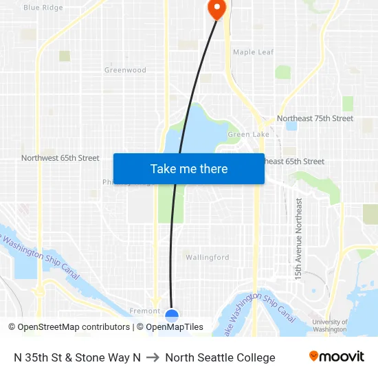 N 35th St & Stone Way N to North Seattle College map