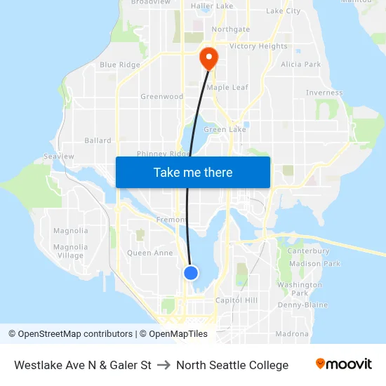 Westlake Ave N & Galer St to North Seattle College map