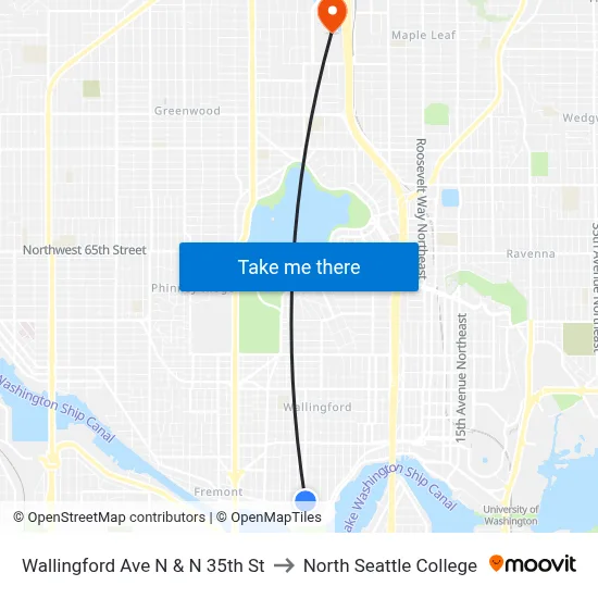 Wallingford Ave N & N 35th St to North Seattle College map
