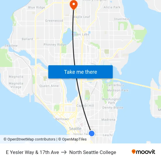 E Yesler Way & 17th Ave to North Seattle College map