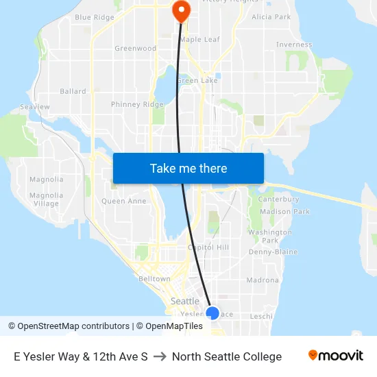 E Yesler Way & 12th Ave S to North Seattle College map