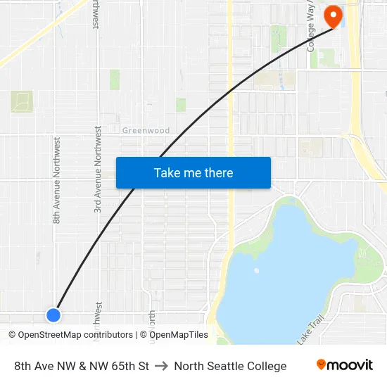 8th Ave NW & NW 65th St to North Seattle College map