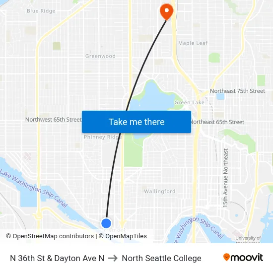 N 36th St & Dayton Ave N to North Seattle College map
