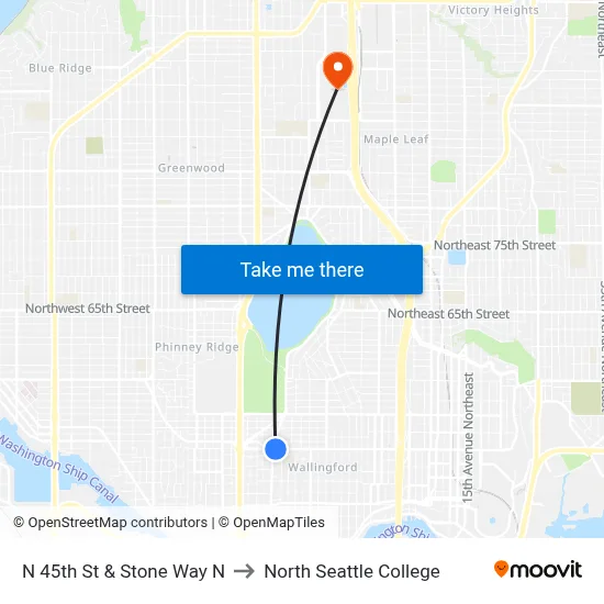 N 45th St & Stone Way N to North Seattle College map