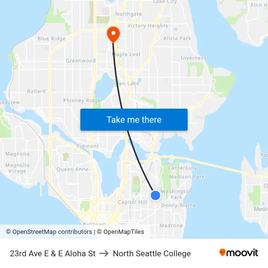 23rd Ave E & E Aloha St to North Seattle College map