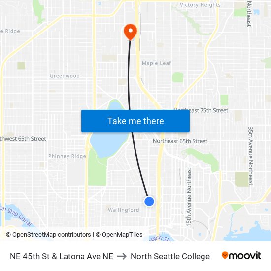 NE 45th St & Latona Ave NE to North Seattle College map