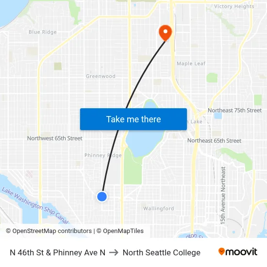 N 46th St & Phinney Ave N to North Seattle College map