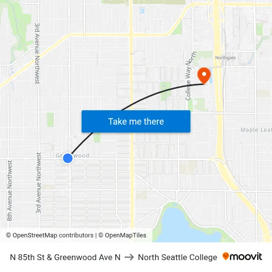 N 85th St & Greenwood Ave N to North Seattle College map