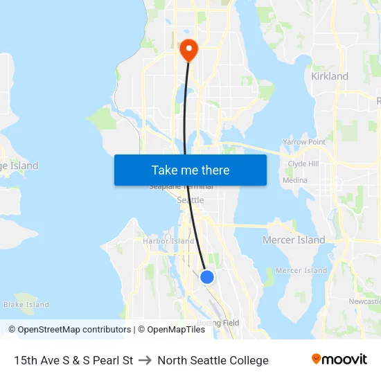 15th Ave S & S Pearl St to North Seattle College map