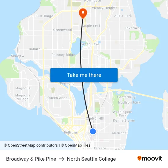 Broadway & Pike-Pine to North Seattle College map