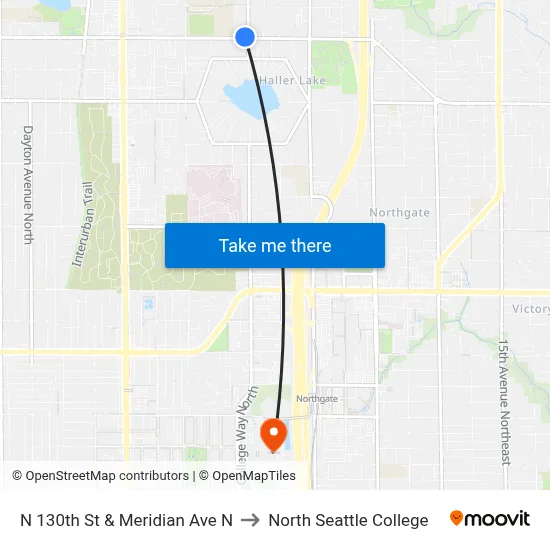 N 130th St & Meridian Ave N to North Seattle College map