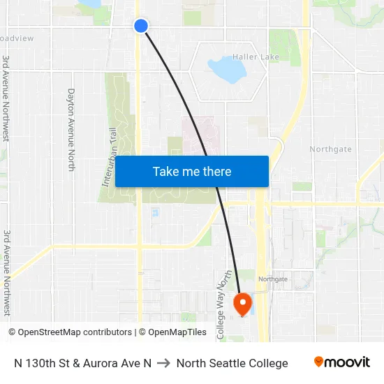 N 130th St & Aurora Ave N to North Seattle College map