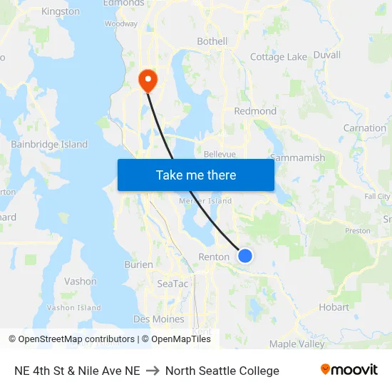 NE 4th St & Nile Ave NE to North Seattle College map
