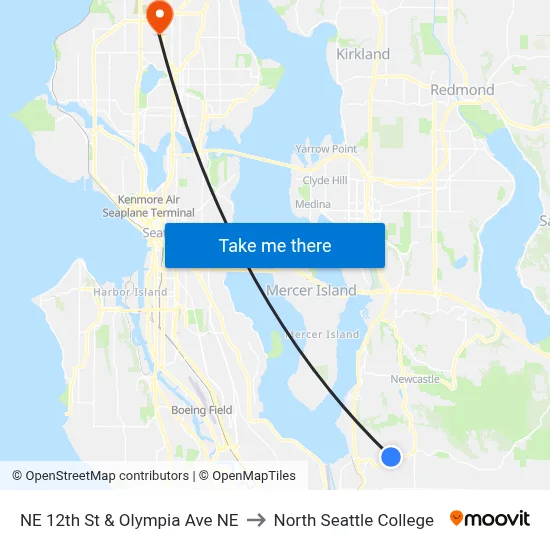 NE 12th St & Olympia Ave NE to North Seattle College map
