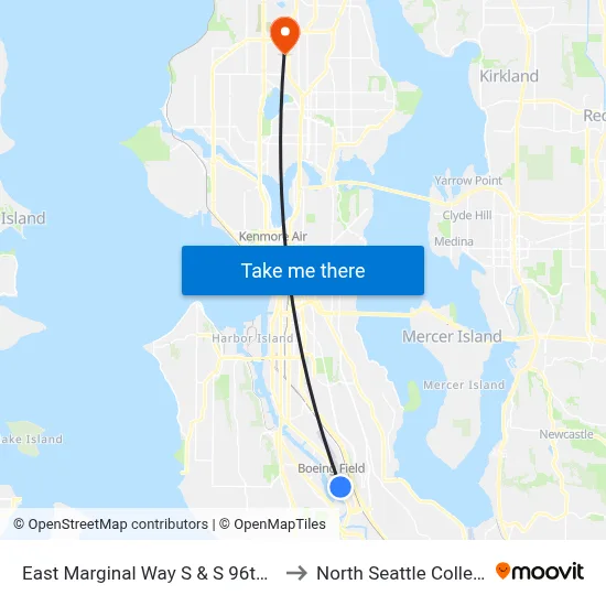 East Marginal Way S & S 96th Pl to North Seattle College map