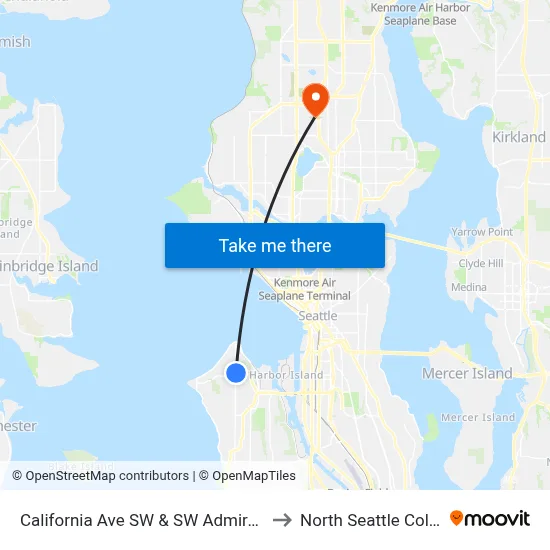 California Ave SW & SW Admiral Way to North Seattle College map