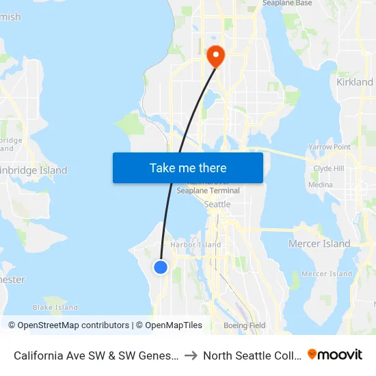 California Ave SW & SW Genesee St to North Seattle College map