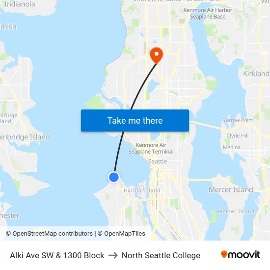 Alki Ave SW & 1300 Block to North Seattle College map