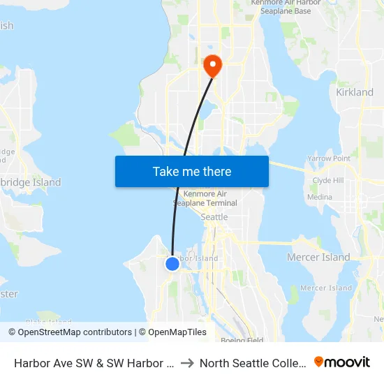 Harbor Ave SW & SW Harbor Ln to North Seattle College map