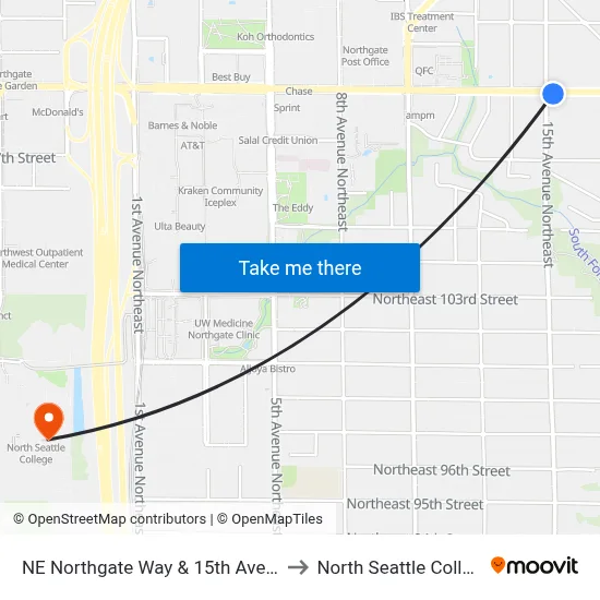 NE Northgate Way & 15th Ave NE to North Seattle College map