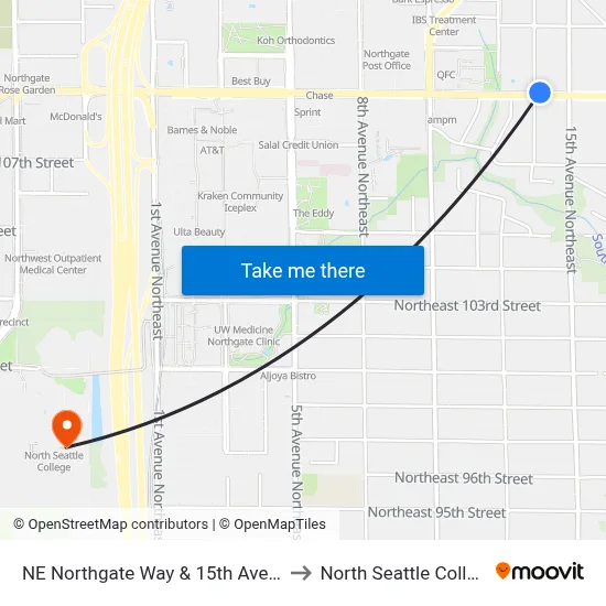 NE Northgate Way & 15th Ave NE to North Seattle College map