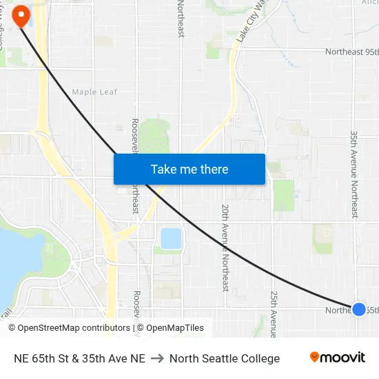 NE 65th St & 35th Ave NE to North Seattle College map