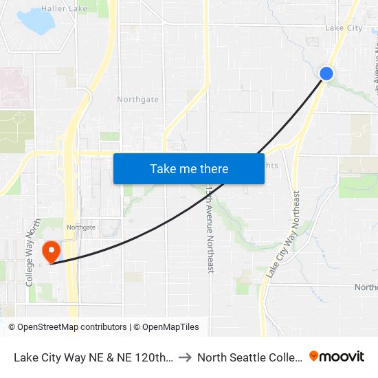 Lake City Way NE & NE 120th St to North Seattle College map