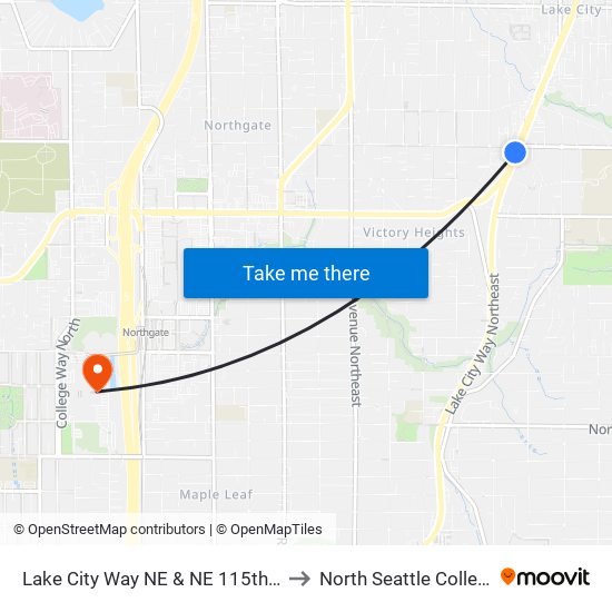 Lake City Way NE & NE 115th St to North Seattle College map