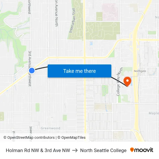 Holman Rd NW & 3rd Ave NW to North Seattle College map