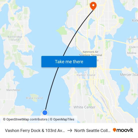 Vashon Ferry Dock & 103rd Ave SW to North Seattle College map