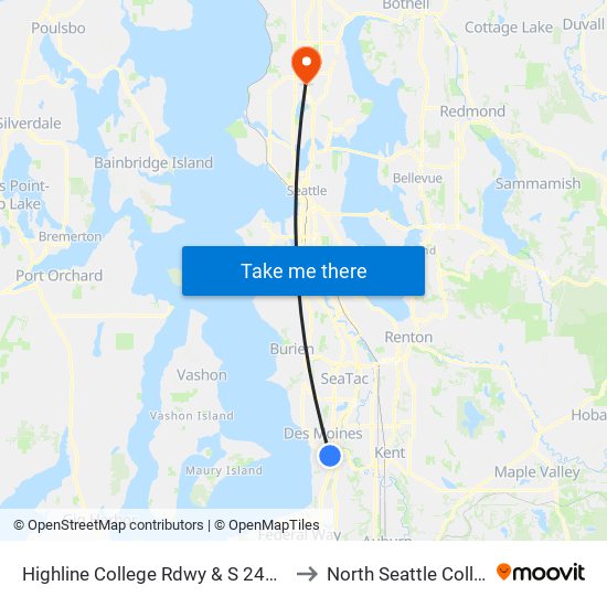 Highline College Rdwy & S 240th St to North Seattle College map