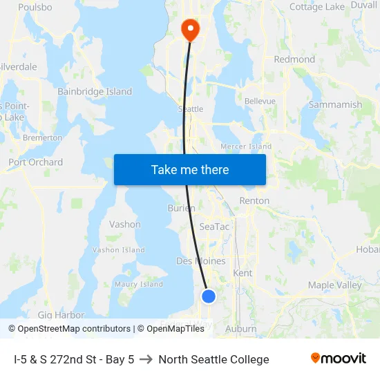 I-5 & S 272nd St - Bay 5 to North Seattle College map