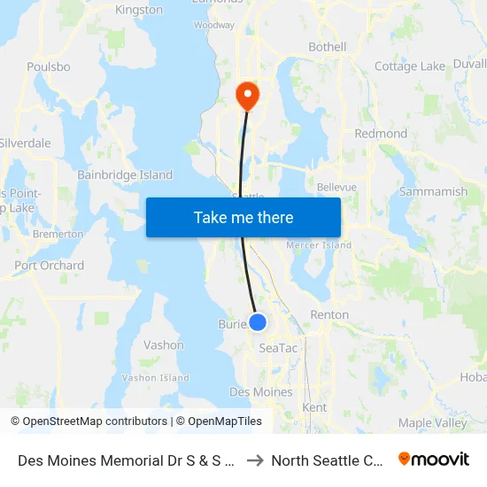 Des Moines Memorial Dr S & S 138th St to North Seattle College map
