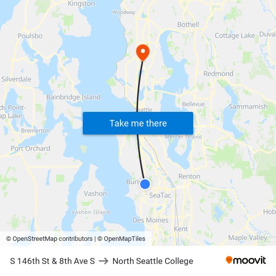 S 146th St & 8th Ave S to North Seattle College map