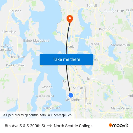 8th Ave S & S 200th St to North Seattle College map