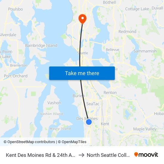 Kent Des Moines Rd & 24th Ave S to North Seattle College map