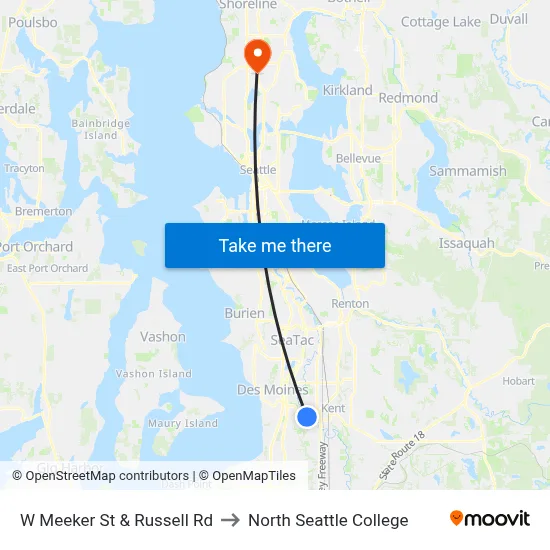 W Meeker St & Russell Rd to North Seattle College map
