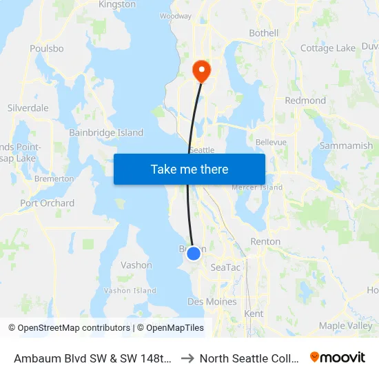 Ambaum Blvd SW & SW 148th St to North Seattle College map
