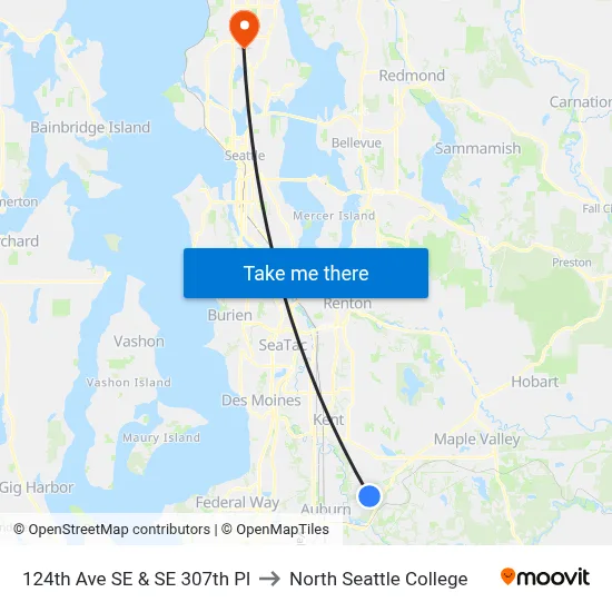 124th Ave SE & SE 307th Pl to North Seattle College map