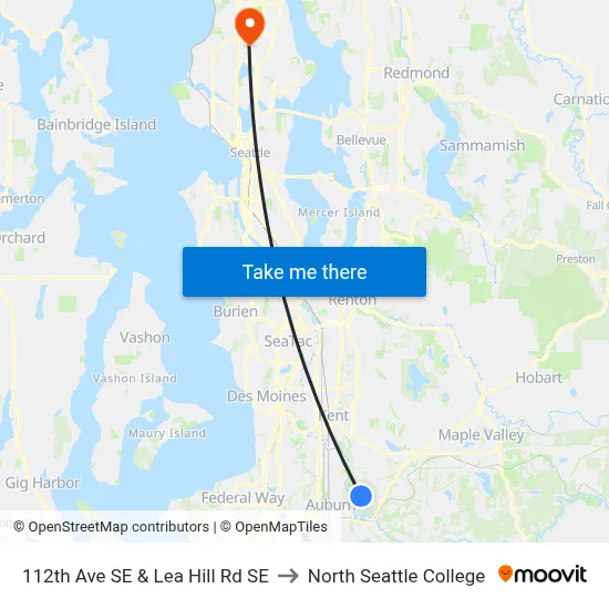 112th Ave SE & Lea Hill Rd SE to North Seattle College map
