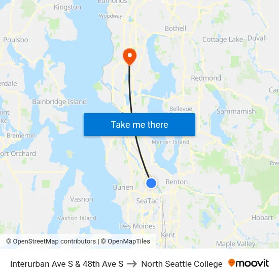 Interurban Ave S & 48th Ave S to North Seattle College map