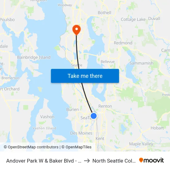 Andover Park W & Baker Blvd - Bay 2 to North Seattle College map