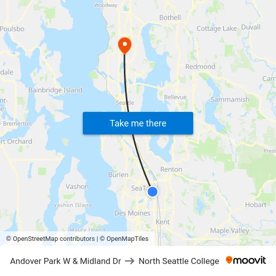 Andover Park W & Midland Dr to North Seattle College map