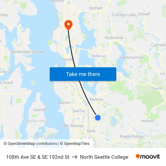 108th Ave SE & SE 192nd St to North Seattle College map
